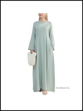 Hanimeli Linen Long Sleeve Maxi Dress A-Line Modest Abaya for Summer and Spring
